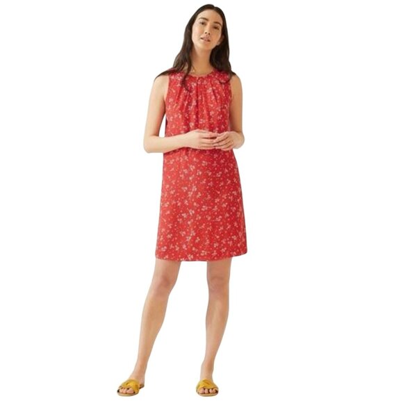 Jigsaw Dandelion Floral Pleated Neck Shift Dress Womens Size 4 Boho Prairie Red - Picture 8 of 8